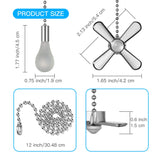 Generic ELFCAB Ceiling Fan Pull Chain Set, Including 4Pcs Beaded Ball Fan Pull Chain Pendant, Extra 8Pcs Pull Loop Connectors, 2Pcs 36 inches Fan Pull Chain Extension. (Nickel), 12inch Mnixy