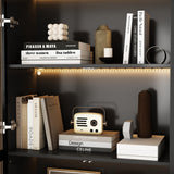 FUFU&GAGA Display Cabinet with Glass Doors and LED Lights, 78.7” Tall Bookshelf Glass Storage Cabinet with 5-Tier Shelf, Modern Bookcase for Living Room Office, Black 31.5”W x 14.2”D x 78.7”H FUFU&GAGA