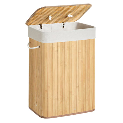 SONGMICS Foldable Laundry Hamper with Lid, 19 Gal. Bamboo Laundry Basket, Rectangular Storage Hamper with 3 Handles, 15.7 x 11.8 x 23.6 Inches, for Laundry Room, Bedroom, Natural ULCB10YV1 - WoodArtSupply