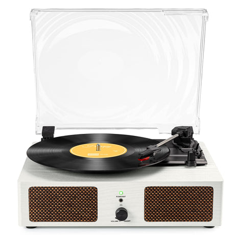 Vinyl Record Player with Build in Speakers Vintage Portable Turntable Supports Bluetooth Receiver USB Input,AUX Input,RCA Line Out,3 Speed and Headphone Jack Wooden White Udreamer