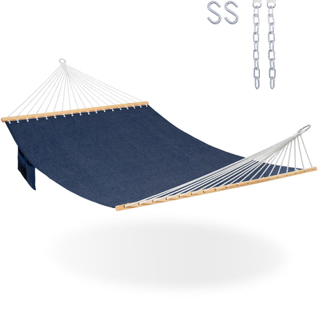 Lazy Daze Hammocks 11 FT Double Outside Hammock Quick Dry Olefin Fabric Hammock with Spreader Bar & Side Pocket for Outdoor Poolside Backyard 450 lbs Capacity, Navy Blue Lazy Daze Hammocks