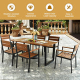 ORALNER 7 Pieces Patio Dining Set, Steel Outdoor Furniture Set w/ 2.16” Umbrella Hole & Acacia Wood Top, 6 x Chairs & Large Rectangle Dining Table for Balcony, Deck, Backyard, Garden, Poolside ORALNER