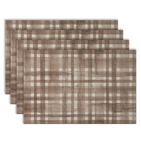 Rustic Brown Buffalo Plaid Placemats, Farmhouse Beige and Brown Plaid Table Mats Washable Placemat for Kitchen Dining Room Party Decoration 12x18 Inch Kemingni