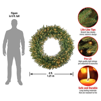 National Tree Company Pre-Lit Artificial Christmas Wreath, Green, Norwood Fir, White Lights, Christmas Collection, 60 Inches