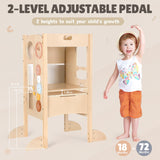 Joyreal Foldable Toddler Tower, Toddler Kitchen Stool Helper with 2 Step Stool, Wooden Standing Tower with 6 Montessori Activity Games, Safety Net & Adjustable Height Joyreal