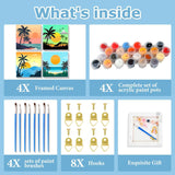 FOXKISS 4 Pack Framed DIY Paint by Numbers Kit for Adults Beginner,Sunset Oil Painting Easy Paint by Number with Canvas, Acrylic Paint Kit Arts and Crafts for Adults for Decor 8x8inch FOXKISS
