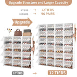 ROJASOP Shoe Storage Cabinet, 12-Tier Shoe Organizer 96 Pairs Extra Large Plastic Shoe Rack with Covers Portable Shoe Rack Organizer with Doors Big Shoe Rack for Closet Entryway Bedroom ROJASOP