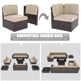 LayinSun 13 Pieces Outdoor Patio Furniture Set with 44" Fire Pit Table Brown Rattan Sectional Sofa Conversation Sets LayinSun