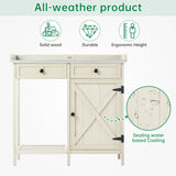 Outdoor Potting Bench with Storage Cabinet & Metal Tabletop, Garden Work Table, Wood Planting Workstation for Patio, w/Drawer HABAU