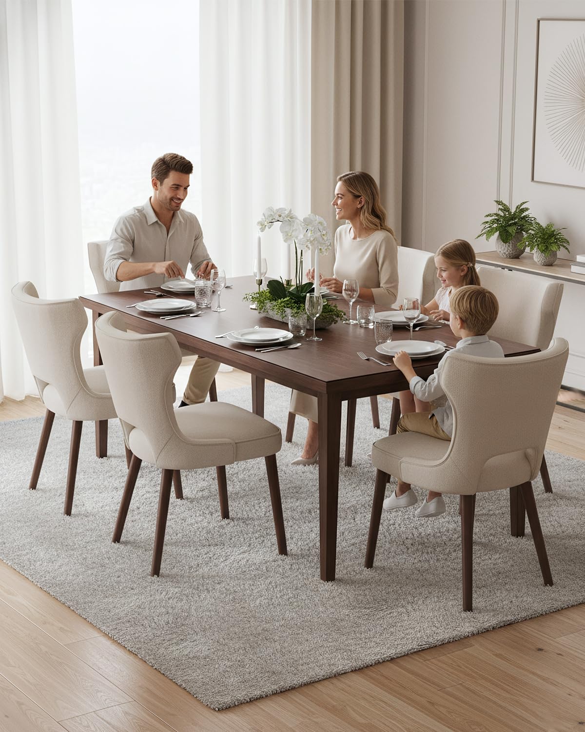 Homixis Wooden Dining Chairs Set of 4, Farmhouse Dining Room Chairs, Modern Kitchen Chairs, Upholstered Chair for Restaurant & Cafe, Beige Homixis