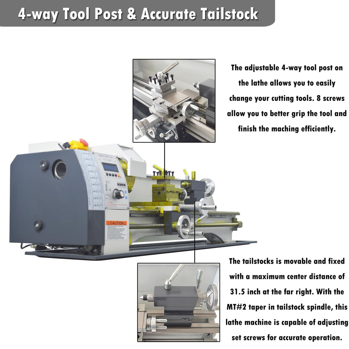 INTSUPERMAI Mini Metal Lathe 8"×39" Benchtop Imperial/Metric Lathe Auto Switch Between Metric and Imperial with Centre Frame & Drill Chuck Electronic Leadscrew Gearless 1100W Variable Speed 110V INTSUPERMAI