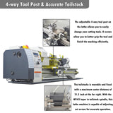 INTSUPERMAI Mini Metal Lathe 8"×39" Benchtop Imperial/Metric Lathe Auto Switch Between Metric and Imperial with Centre Frame & Drill Chuck Electronic Leadscrew Gearless 1100W Variable Speed 110V INTSUPERMAI