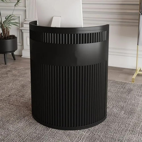 37.4''H Reception Desk, Small Round Retail Checkout Counter, Modern Front Table with Lockable Drawer, Iron Multifunctional Standing Desk for Classroom, Office, Meeting Room(Black,31.5''L*15.7W) NQRTGFB