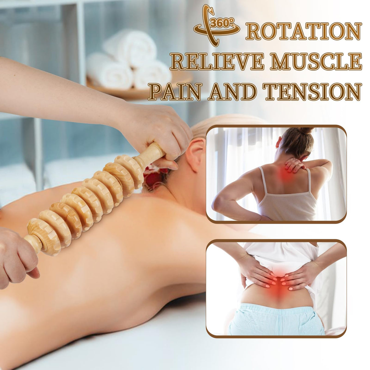 Liitrton Manual Wooden Fascia Massage Roller Trigger Points for Release Cellulite Sore Muscle Blasting (White) Liitrton