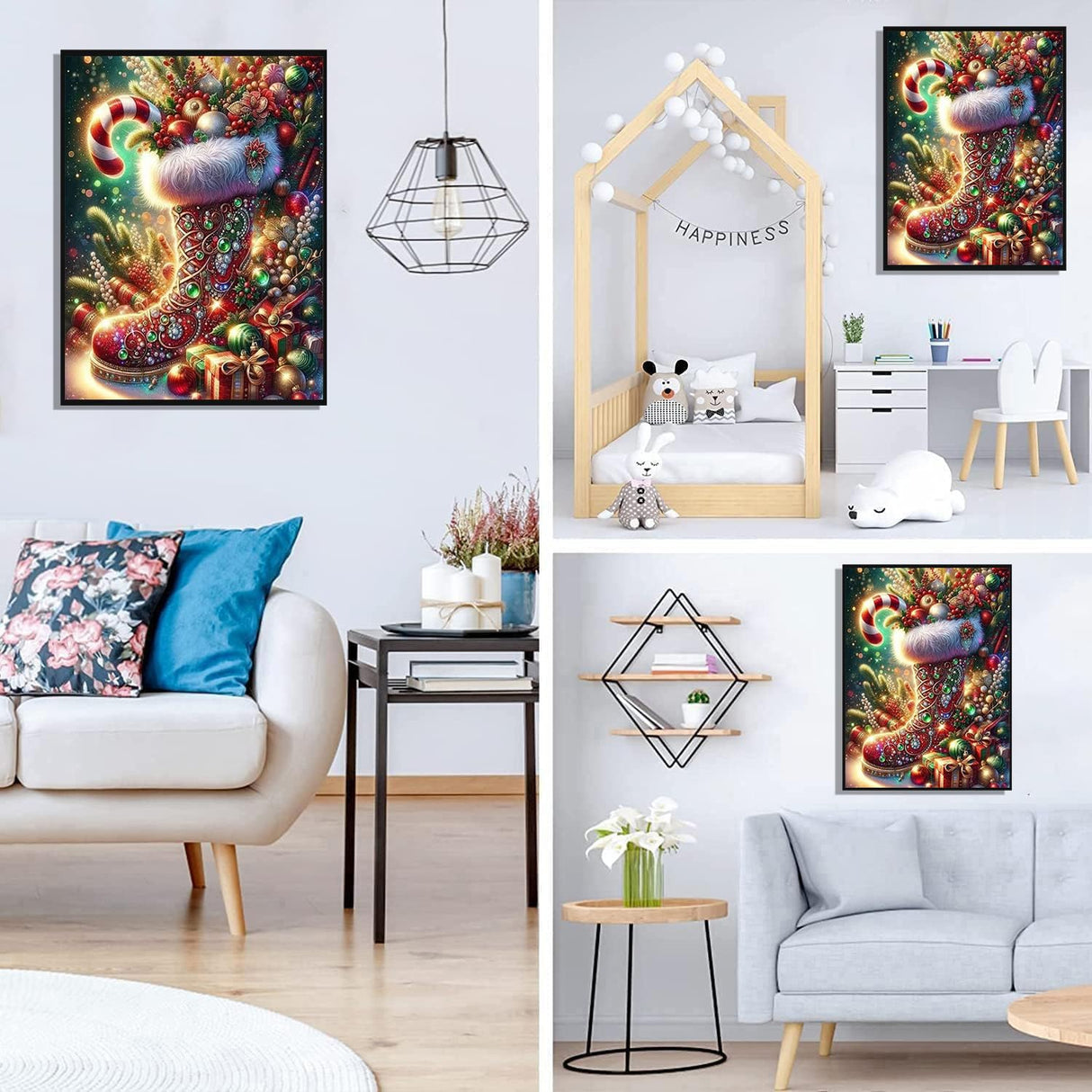 Zythron Christmas Diamond Art Kits for Adults,Winter Christmas Boots Candy Diamond Painting Kits for Beginners 5D Diamond Art,DIY Full Drill Round Gem Art Paintings for Home Wall Decor 12"x 16" Zythron