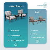 Pellebant 3 Pieces Patio Conversation Set with Sunbrella Cushion, Aluminum Patio Furniture Set Outdoor Bistro Set Modern Armchair Sofa and Side Table for Garden, Balcony, Backyard, Milano Char Pellebant