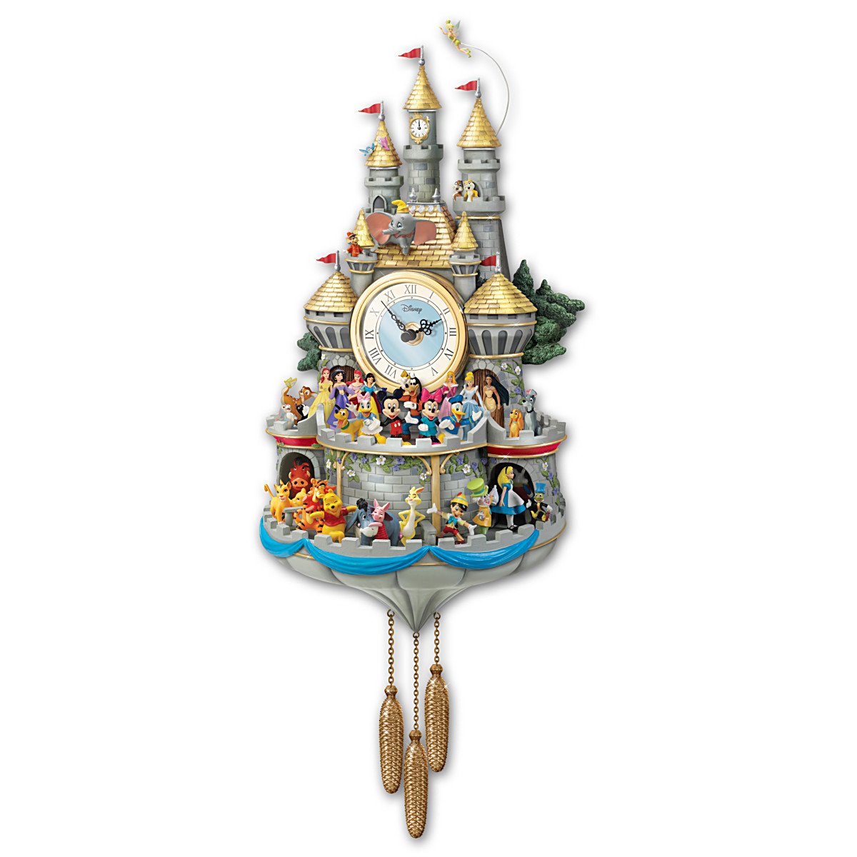 The Bradford Exchange Disney Timeless Magic Musical Wall Cuckoo Clock Masterpiece Handmade With 43 Rotating Characters Castle Windows Light Up Plays Melody A Dream is a Wish Your Heart Makes 20-Inches The Bradford Exchange