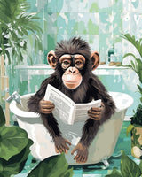 Monkey Read Newspaper Paint by Bumbers for Adults Jungle Bathroom Animal Bathtub DIY Paint by Numbers Acrylic Paint Canvas Green Leaves Nature-Inspired Painting Kits Art 16x20 Inch（without Frame） Tucocoo