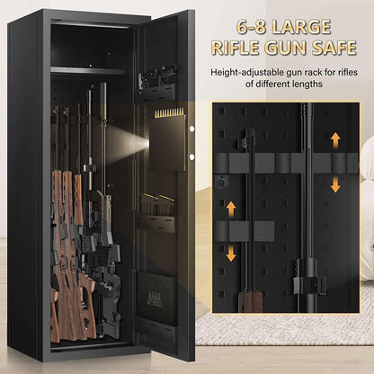 Tepafac Fireproof 7-8 Rifle Gun Safe Gun Cabinet with Removable Shelf, 51" Deeper Long Gun Safes for Home Rifle and Pistols with Silent Mode, Anti-Theft Large Gun Safes for Rifles and Shotguns