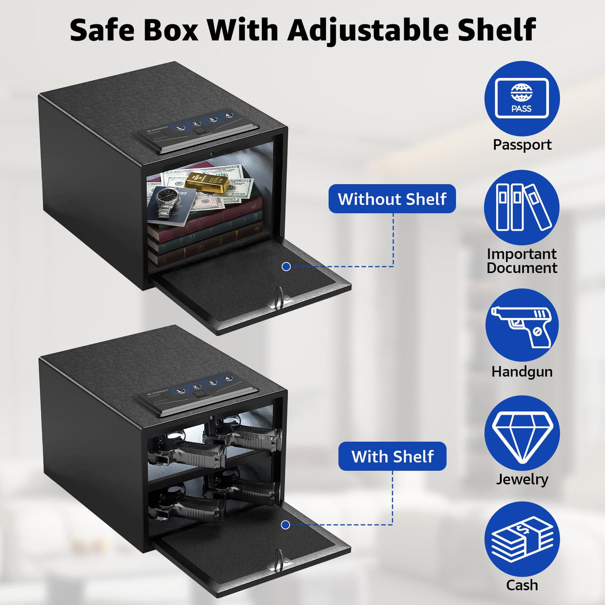 XDeer Biometric Pistol Safe (FCC & California DOJ Certified) - Quick Access Handgun Safe with Fingerprint & Digital Keypad, APP Bluetooth Secure Home Gun Safe for up to 4 Pistols (No Cleaning Kit) XDeer