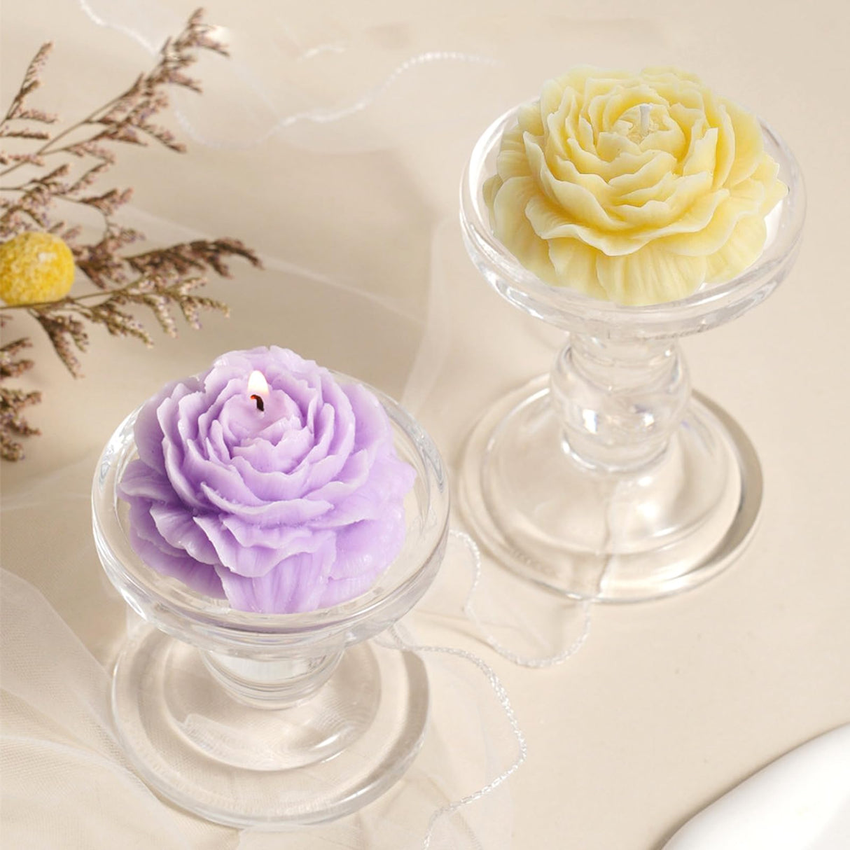 ZQYSING Peony Candle Mold for Candle Making, 3 Cavity Flower Silicone Molds for Epoxy Resin Wax Soap Clay Plaster Tealight Candles Crafts Casting Home Décor Handmade Gifts ZQYSING