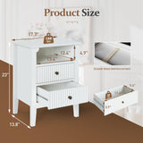 RoyalCraft Fluted Nightstand Set of 2 with Charging Station, White End Table with 2 Silent Slide Drawers & Storage Shelf, Modern Side Table, Wood Night Stand Cabinet for Bedroom RoyalCraft