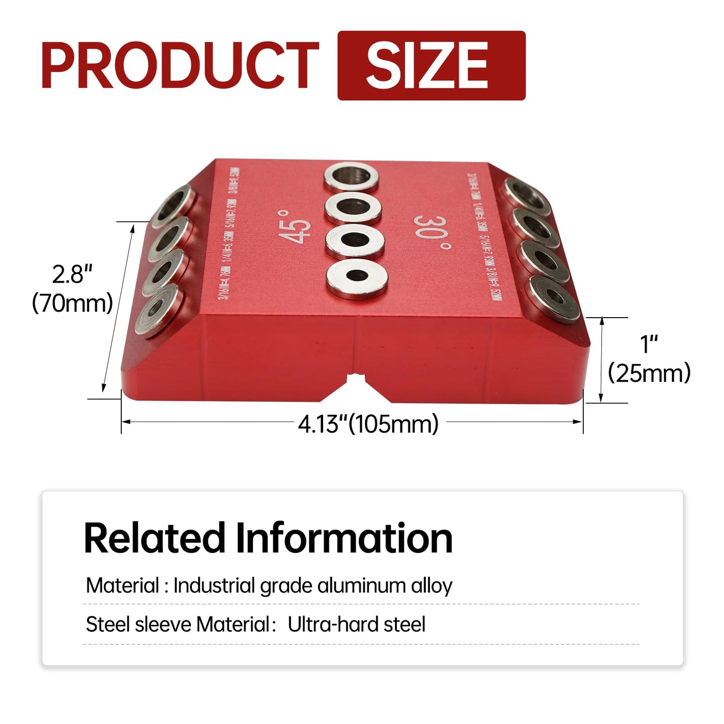 Drill Guide Jig 30 45 90 Degree Portable for Drilling Angled and Straight Hole Drilling Template Block Cable Railing Lag Screw Kit Wood Post (Red-without drill bit) - WoodArtSupply