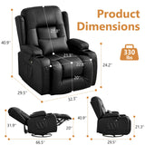 URRED Rocker Recliner Chair for Adults, 360° Swivel Glider Reclining Single Sofa with LED Ambient Light, Cup Holders and Side Pockets, Faux Leather Recliner for Living Room or Home Theater, Black URRED