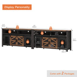 WAMPAT Set of 2 Farmhouse TV Stands with Mesh & Barn Doors for 100+ Inch TV, Antique Black & Brown 118" Entertainment Center with Open Storage Shelf, 2-in-1 Media Console for Living Room, Bedroom WAMPAT