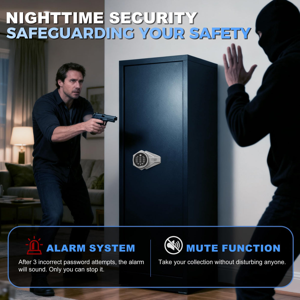 Marcree Gun Safe, Large Electronic 8-12 Gun Cabinet for Rifles and Shotguns, Digital Rifle Safe with Dual Alarm System, Guns Locker with Removable Shelf, Mute Function, Handgun Bag, Assemble Required Marcree