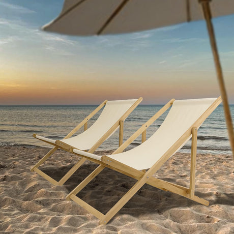 ketive Patio Lounge Chairs Set of 2 Adjustable Outdoor Wooden Sling Chairs, Made of Acacia Wood and Oxford Cloth, 250 lbs Capacity, Foldable and Easy to Carry for Patio and Indoor Use ketive