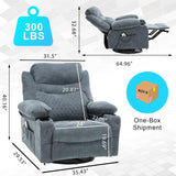 linting Power Swivel Rocker Recliners with Massage and Heat for Adults Fabric Overstuffed Electric Swivel Recliner with Cup Holders USB Port, Rocking Glider Chairs, Blue linting