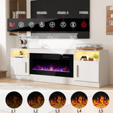 PRETZI Fireplace TV Stand with 36" Fireplace Up to 80" TVs,70" Entertainment Center with LED Lights,Remote Control,TV Media Console with Storage Cabinets for Living Room, White PRETZI