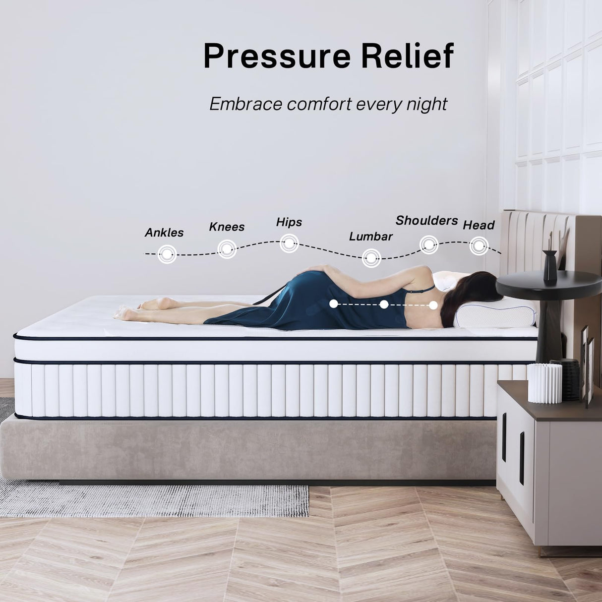 King Size Mattress, 12 Inch King Mattress in a Box, Medium Firm Hybrid Mattresses with Memory Foam and Pocket Springs, Pain & Pressure Relief, Strong Edge Support & Motion Isolation SUAYEA