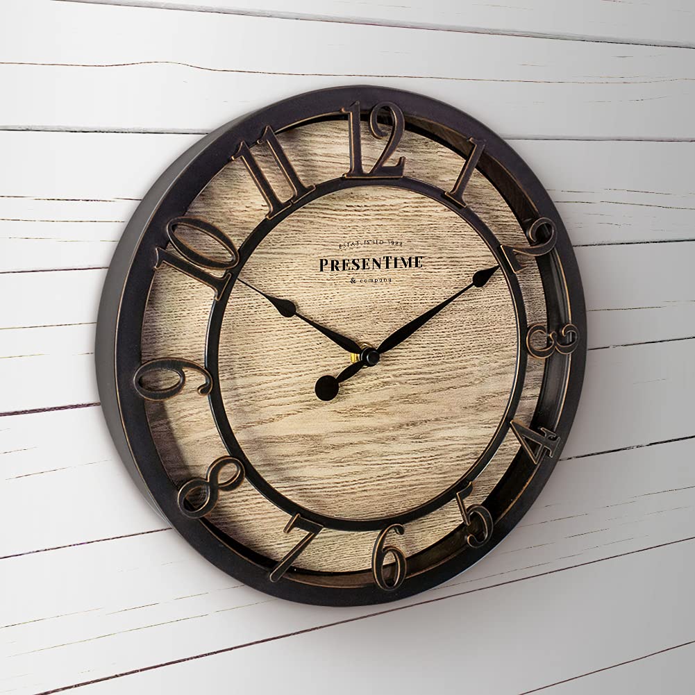 Presentime & Co 10" Farmhouse Series Wall Clock, Cottage Style, Vintage Design, Oil Rubbed Bronze Presentime