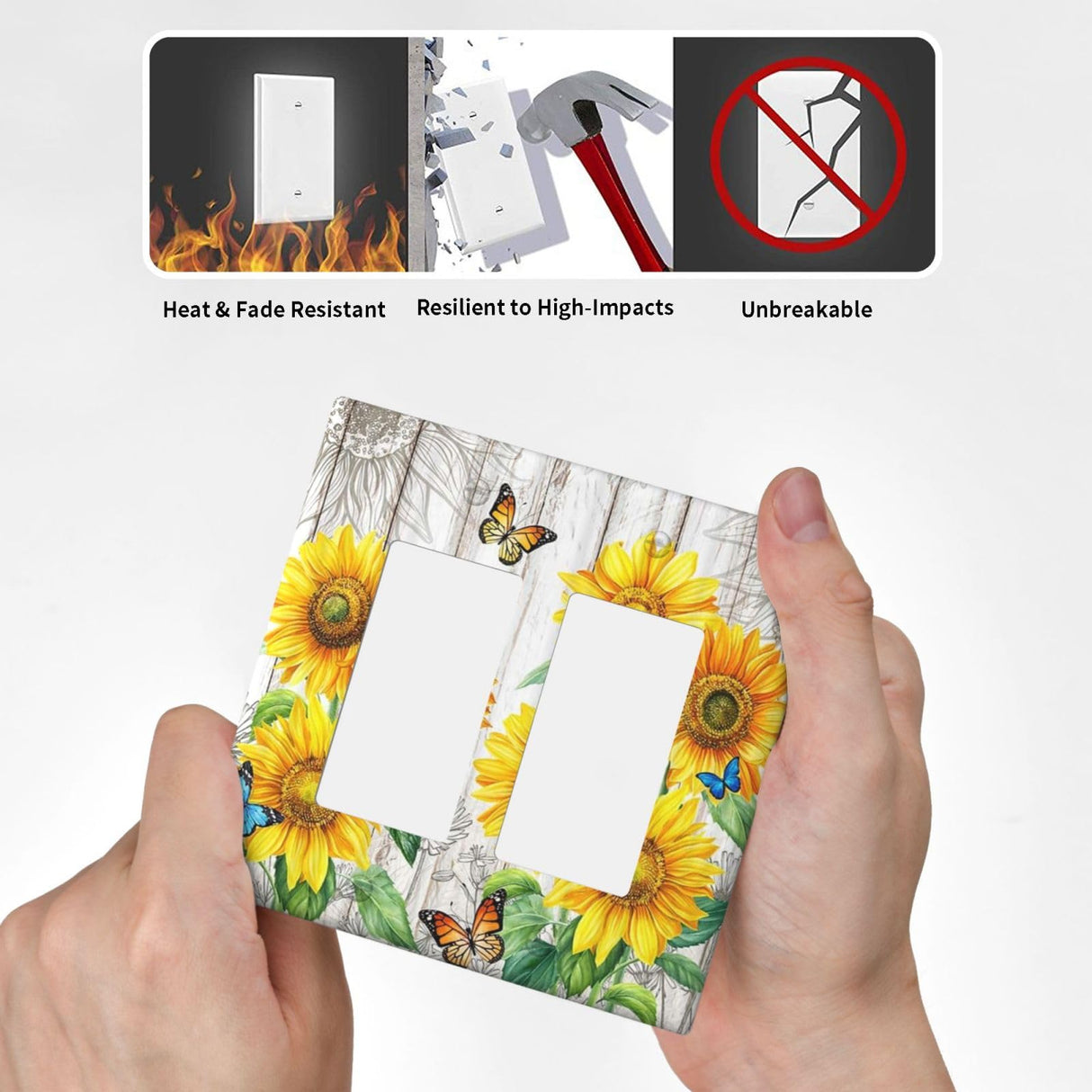Yamxbfa Rustic Sunflower Farmhouse Floral Wooden Plank Double Rocker Light Switch Cover 2 Gang Outlet Wall Plate Decorative GFCI Switchplate Electrical Faceplate for Farmhouse Bedroom Bathroom Decor Yamxbfa
