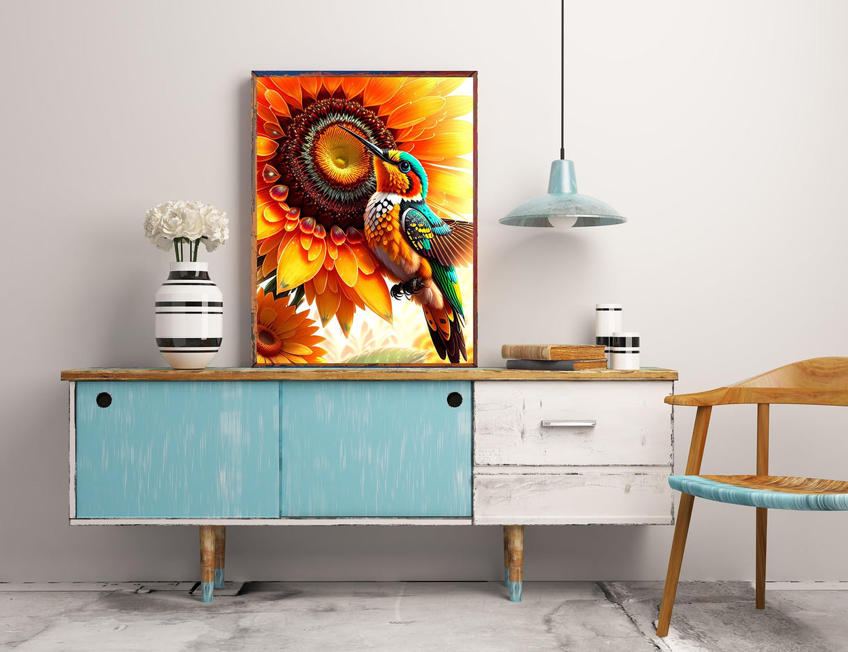 KINPLUB Hummingbird Diamond Painting Kits for Adults, 5D Bird Sunflower Diamond Art Kits for Beginners, DIY Full Round Drill Paint with Diamonds Dots Gem Art, Home Wall Decor 12 x 16 Inch KINPLUB