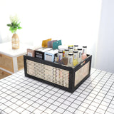 SHCMSADO Wooden Frame Storage Basket, Decorative Organizer Crates Box with Built-in Handle,Natural Wire Wood Nesting Drawer Storage for Kitchen, Bathroom and Office Desktop-(15" Lx11 Wx6.3 H-Black) SHCMSADO