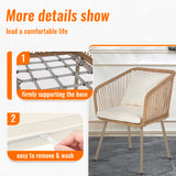 3-Piece Outdoor PE Rattan Bistro Furniture Set Patio Rattan Conversation Set Patio Furniture Set Glass Coffee Table Top and 2 Chairs with Cushions Lumbar Pillows for Yard Garden Porch Bistro, White PayLessHere