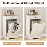 Tilt Out Trash Cabinet, Farmhouse Trash Can Cabinet w/Negative ion, Dog Proof 10 Gallon Garbage Can Cabinet for Kitchen, Bathroom, Living Room, White Halitaa