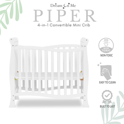 Dream On Me Violet 4-In-1 Convertible Mini Crib In White, Greenguard Gold Certified, JPMA Certified, 3 Position Mattress Height Settings, Non-Toxic Finish