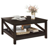 DWVO Coffee Tables with Storage, Farmhouse Coffee Table for Living Room, Square Coffee Table 2-Tier Center Table with Open Storage Shelf, Wood Small Cocktail Table, Espresso DWVO