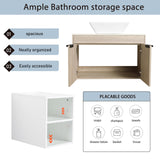 72 Inch Floating Bathroom Vanity, 72" Bathroom Vanity with Sink, Modern Double Sink Vanity Combo,White Oak Wall Mounted Cabinet Set with Open Storage Shelf WoodArtSupply