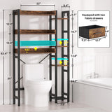 Over The Toilet Storage with 2 Drawers - 7 Tier Bathroom Organizer with Adjustable Shelf, Freestanding Space Saver Storage Rack Above Toilet Stand with 4 Hooks for Restroom, Laundry, Rustic Brown Besiost