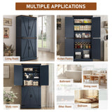 Hlivelood 71" Tall Kitchen Pantry,Farmhouse Storage Cabinet with Adjustable Shelves,Load-Bearing Steel Pipe,Farmhouse Pantry Cabinet with 4 Barn Doors,for Kitchen,Dining Room,Living Room(Blue) Hlivelood