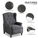 P.H.Furn Wingback Recliner Chair with Massage and Heat, Upholstered Fabric Living Room Chair Armchair with Nailhead Trim,Push Back Recliner Chair with Remote Control,Padded Cushion (Grey) P.H.Furn