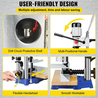 VEVOR Woodworking Mortise Machine, 3/4 HP 3400RPM Powermatic Mortiser With Chisel Bit Sets, Benchtop Mortising Machine, For Making Round Holes Square Holes, Or Special Square Holes In Wood - WoodArtSupply