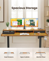 ErGear Electric Standing Desk with Drawers, 40″ x 24″ Gaming Desk with Monitor Stand, C-Clamp Mount Compatible, Home Office Height-Adjustable Desk with Storage Shelf, 4 Preset Heights, Vintage Brown ErGear