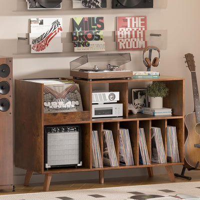 LELELINKY Large Record Player Stand, 48‘’Turntable Stand with Storage, Vinyl Record Holder with Display Area, Record Player Table Holds Up to 450 Albums, Record Stand for Music Room Living Room