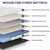 KUDSQ Queen Size Mattress, 10 Inch Queen Mattress in a Box with Memory Foam and Pocket Spring for Pressure Relief & Comfort Sleep, Medium Firm Feel, Fiberglass Free Bed in a Box/CertiPUR-US KUDSQ